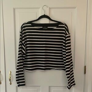 J. Crew Black and White Cropped Fit Long Sleeve Tee